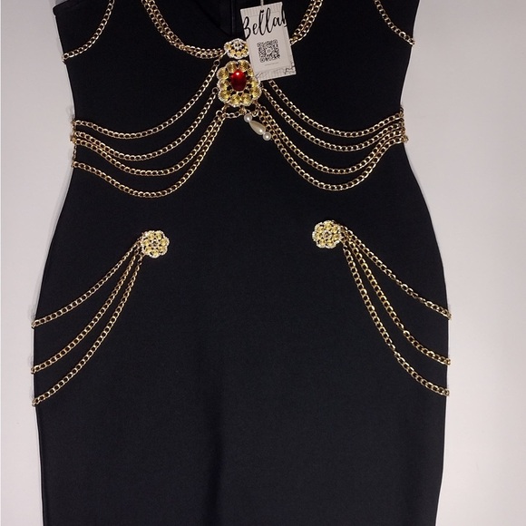 Bella  Black Dress with Gold Chain Accents size M brand new w tags - Picture 9 of 15